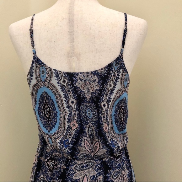 Lush. Faux Wrap High Low Maxi Dress. Blue and Pink Pattern. Small - Picture 6 of 15